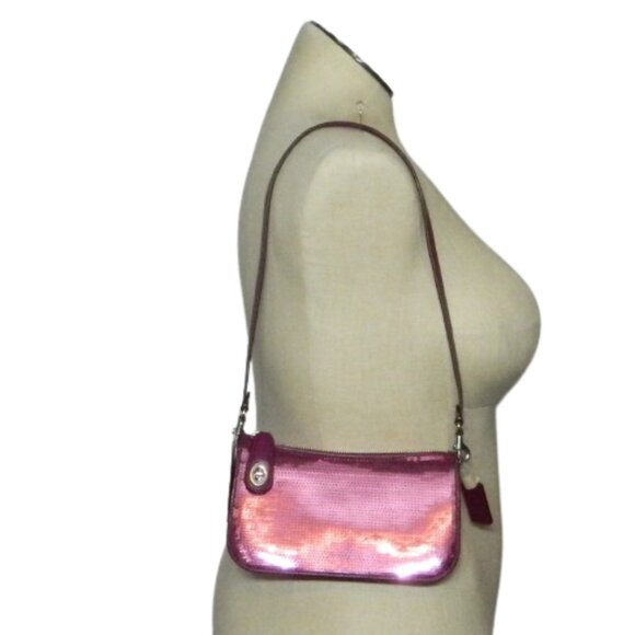 COACH $295 CM547 Penn Shoulder Bag with Sequins Dark Magenta NWT! - Picture 6 of 9